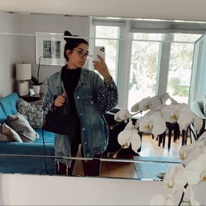 Oversized Jean Jacket with Pearl Details